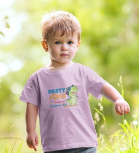 Party Animal Dino,Boys Cotton Printed T-shirt (Purple)