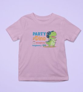 Party Animal Dino,Boys Cotton Printed T-shirt (Purple)