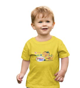 Rockstar Dino, Boys Printed Crew Neck Tshirt (Yellow)