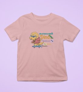 Dino Skater, Printed Cotton Tshirt (baby pink) for Boys