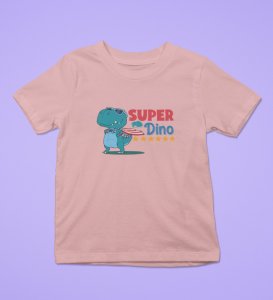 SuperoHero Dino, Boys Printed Crew Neck Tshirt (baby pink)