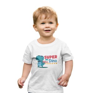 SuperoHero Dino, Boys Printed Crew Neck Tshirt (White)