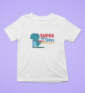 SuperoHero Dino, Boys Printed Crew Neck Tshirt (White)
