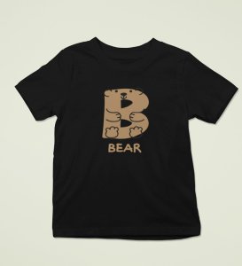 Beary bear, Printed Cotton Tshirt (Black) for Boys