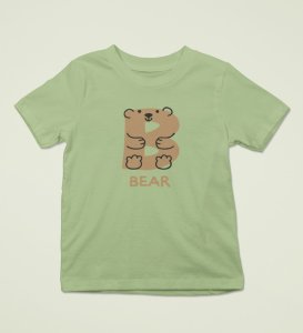 Beary bear, Printed Cotton Tshirt (Olive) for Boys
