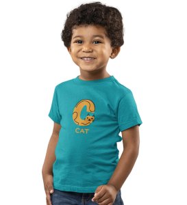 Cute cat, Boys Cotton Text Print Tshirt (Teal) 