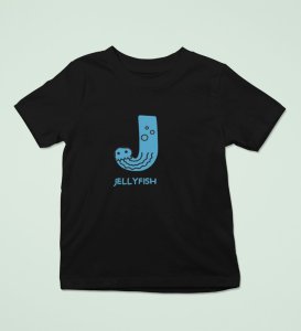 Jolly Jellyfish, Boys Cotton Text Print Tshirt (Black)