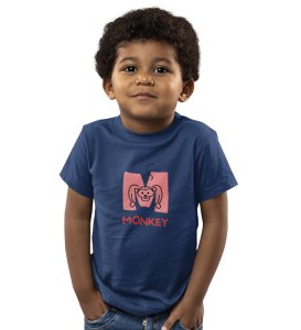 Monkey Love, Boys Cotton Text Print Tshirt (Navy blue) 