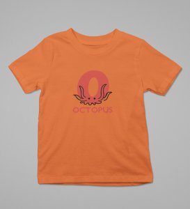 Ocean Octopus, Boys Printed Crew Neck Tshirt (Orange)