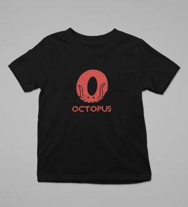 Ocean Octopus, Boys Printed Crew Neck Tshirt (Black)