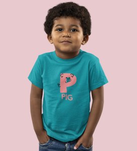 Pepper Pig, Boys Cotton Text Print Tshirt (Teal)