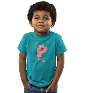 Pepper Pig, Boys Cotton Text Print Tshirt (Teal) 