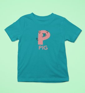 Pepper Pig, Boys Cotton Text Print Tshirt (Teal)