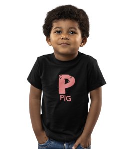 Pepper Pig, Boys Cotton Text Print Tshirt (Black) 