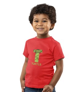 Talking Turtle, Boys Round Neck Printed Blended Cotton Tshirt (Red)