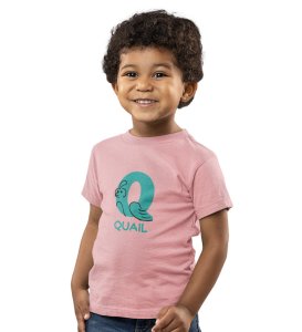 Quacky Quail, Boys Round Neck Blended Cotton Tshirt (Baby pink)
