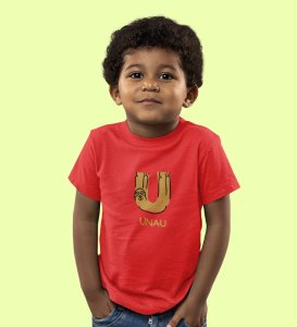 Ugly Unau, Boys Cotton Text Print Tshirt (Red)