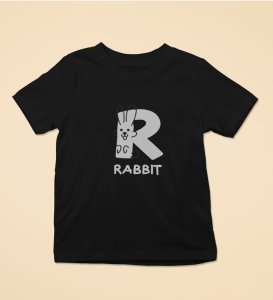 Running Rabit, Printed Cotton Tshirt (Black) for Boys