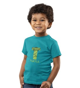 Talking Turtle, Boys Round Neck Printed Blended Cotton Tshirt (Teal)