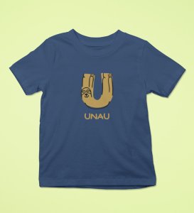 Ugly Unau, Boys Cotton Text Print Tshirt (Navy blue)