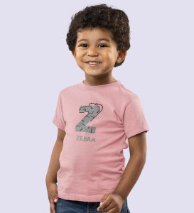 Zigzag Zebra,Boys Round Neck Printed Blended Cotton Tshirt (Baby pink)