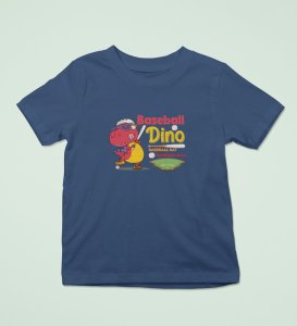 Baseballer Dino, Boys Round Neck Blended Cotton Tshirt