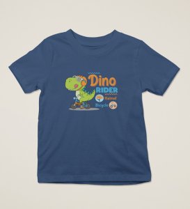Dino Rider, Boys Round Neck Printed Blended Cotton Tshirt