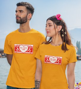 Mr Cares Too Much/ Mrs I Don't Care, Printed (Yellow) T-shirts For Couple