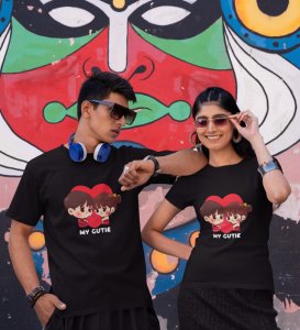 My Cute Lover Printed Couple (Black) T-shirts