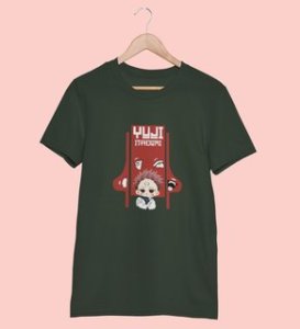 Spiritual Itadori Cotton Green Printed Tshirt For Mens and Boys