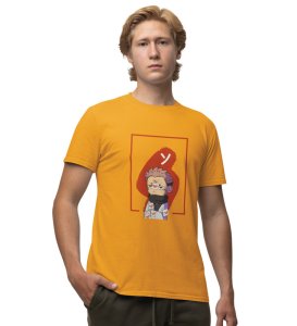 Anime Printed Cotton Yellow Tshirt For Mens and Boys