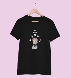 Itadori's Five Faces Cotton Black Tshirt For Mens and Boys