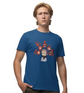 Nine Faced Itadori Cotton Blue Printed Tshirt For Mens and Boys