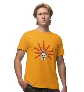 Nine Faced Anime Cotton Yellow Tshirt For Mens and Boys