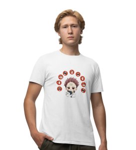 Itadori Two Faces, Printed Cotton White Tshirt For Mens and Boys