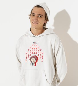Evil Eye Itadori Cotton White Printed Hoodies For Mens and Boys