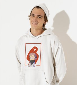 Printed Itadori Anime Cotton White Hoodies For Mens and Boys