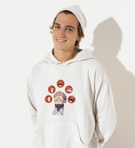 Printed Anime Cotton White Hoodies For Mens and Boys