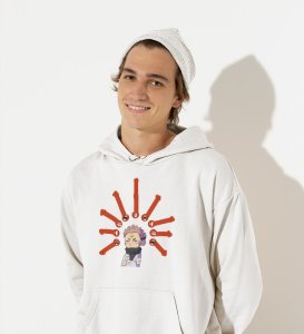 Five Faces Of Itadori Cotton White Printed Hoodies For Mens and Boys