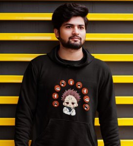 Nine Faced Itadori Cotton Black Printed Hoodies For Mens and Boys