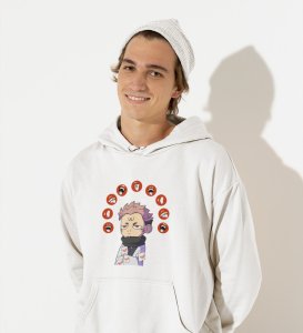 Nine Faced Anime Cotton White Hoodies For Mens and Boys