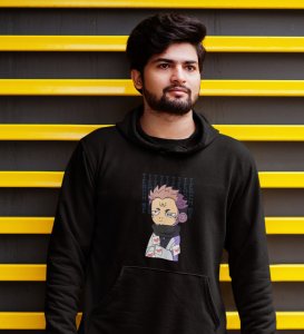 Itadori Two Faces Printed Cotton Black Hoodies For Mens and Boys