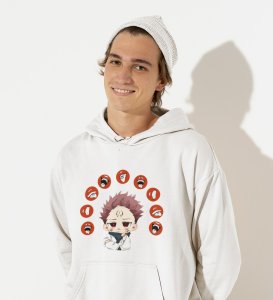 Itadori Two Faces Printed Cotton White Hoodies For Mens and Boys