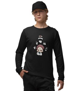 Cute Itadori Printed Cotton Black Full Sleeves Tshirt For Mens and Boys
