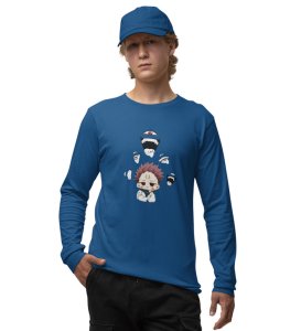 Cute Itadori Printed Cotton Blue Full Sleeves Tshirt For Mens and Boys