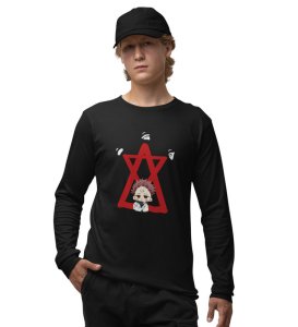 Spiritual Itadori Cotton Black Printed Full Sleeves Tshirt For Mens and Boys