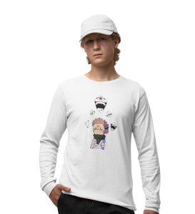 Anime Printed Cotton White Full Sleeves Tshirt For Mens and Boys