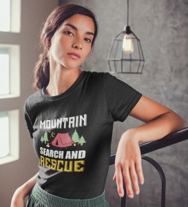HopOfferSearch & Rescue Black Round Neck Cotton Half Sleeved Women's T-Shirt with Printed Graphics