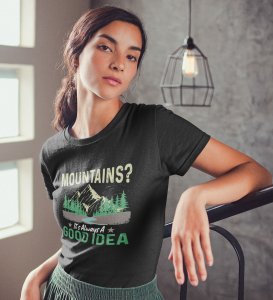 HopOfferGood Idea Black Round Neck Cotton Half Sleeved Women's T-Shirt with Printed Graphics