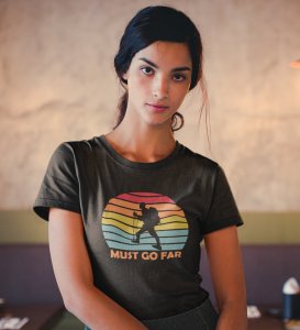 HopOfferMust Go Black Round Neck Cotton Half Sleeved Women's T-Shirt with Printed Graphics